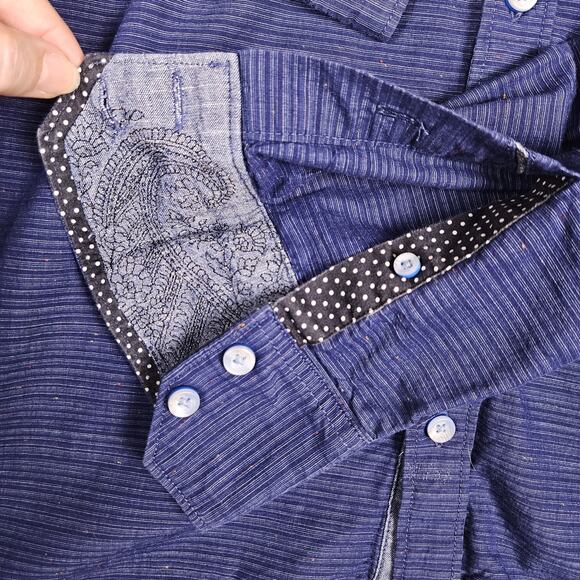 Robert Graham Men Flip Cuff Button-Up Shirt Stripe Flecked Cotton Paisley Blue M - Picture 3 of 16